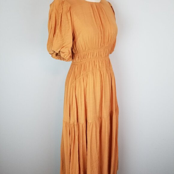 Moon River Copper A Line Fitted Waist Midi Dress Balloon Sleeves Size XS - Picture 7 of 8